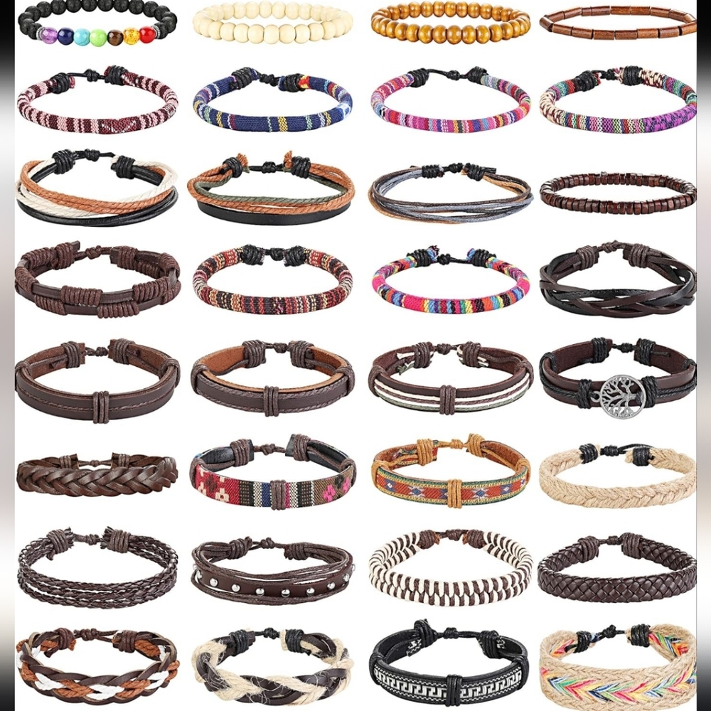 32 Piece Leather Woven Wrap Bracelets NWT